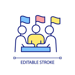 International political negotiation RGB color icon. Meeting of countries leaders. Partners relations. Isolated vector illustration. Simple filled line drawing. Editable stroke. Arial font used