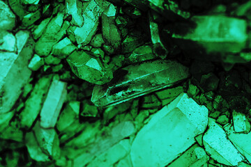 Green Dioptase, Emerald Quartz, raw ore on the wall, emineration concept