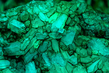 Green Dioptase, Emerald Quartz, raw ore on the wall, emineration concept