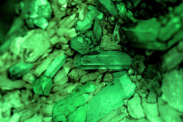Green Dioptase, Emerald Quartz, raw ore on the wall, emineration concept