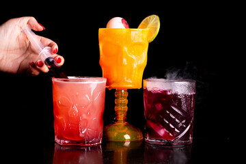 collection of special drinks and cocktails for halloween