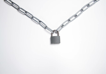Chain and padlock on an isolated background. closed door. Metal chain.