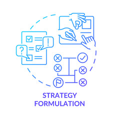 Fototapeta na wymiar Strategy formulation blue gradient concept icon. Plan implementation. Social planning stage abstract idea thin line illustration. Isolated outline drawing. Myriad Pro-Bold fonts used