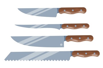 Set of kitchen knives. Vector image