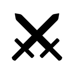 Obraz premium Sword icon. Crossed. Black silhouette. Front side view. Vector simple flat graphic illustration. Isolated object on a white background. Isolate.