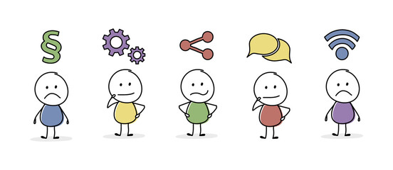 Collection of business icons with funny stickman. Vector