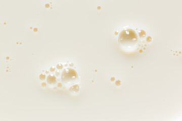 Macro milk texture,White surface of milk and bubbles and ripples from above birds eye view 