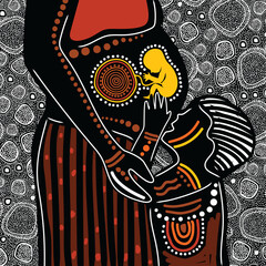 Mother and child love aboriginal dot art