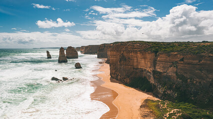 Beautiful view of the cliffs and the sea. The Port Campbell National Park, Victoria, Australia.