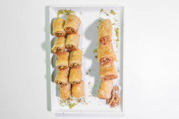 Arabic traditional dessert - a tray with a variety of sweets - creative delicious middle eastern pies - Arabic Cuisine