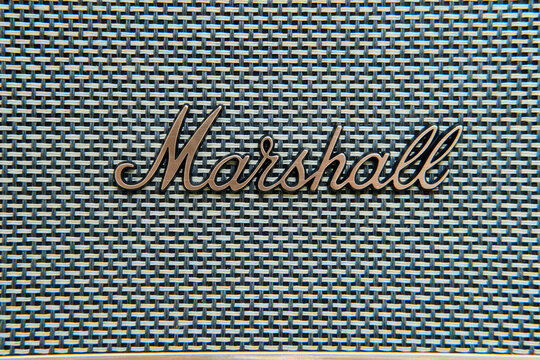 Marshall acoustic music speaker in retro style with Bluetooth connection. Vintage Acton ll sound column in an old design - Moscow, Russia, March 05, 2022
