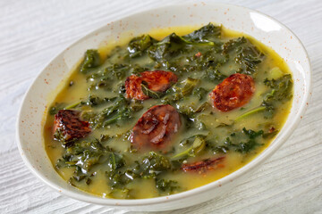 Caldo Verde, potato and kale soup with chorizo