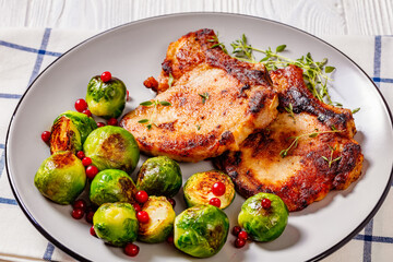 bone in loin chops with brussel sprouts