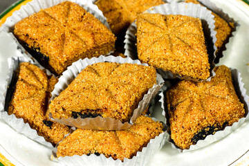 Fried Makrout - Algerian semolina, dates and honey sweets, traditional North Africa sweet food for...