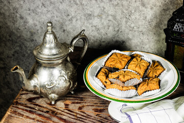  Fried Makrout - Algerian semolina, dates and honey sweets, traditional North Africa sweet food for...
