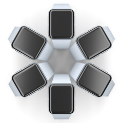 Set of smart watches or fitness tracker like flower pattern on white background.