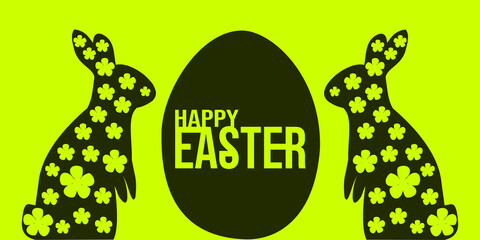 happy easter card with yellow-green background