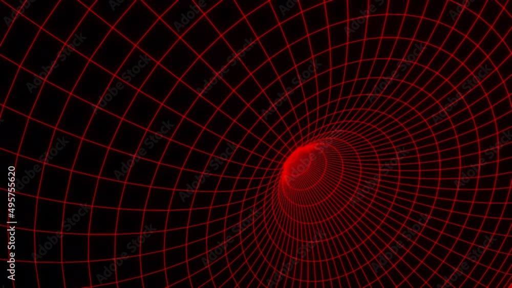 Poster black background.design.the white and red grid creates a tunnel in abstraction and moves forward.