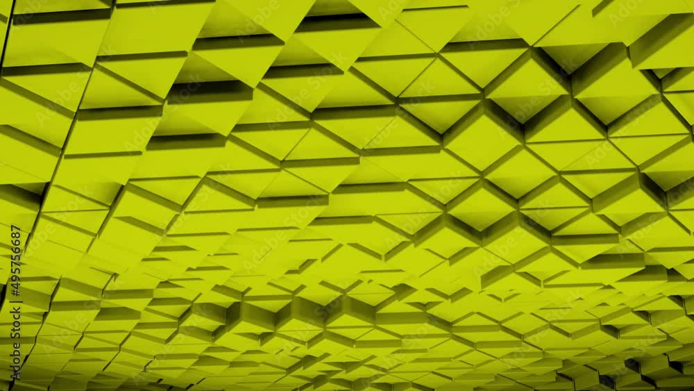Poster yellow and white background.design. small triangles of the same color in abstraction that rise in 3d