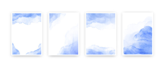 Blue watercolor wet wash splash 5x7 invitation card background template.