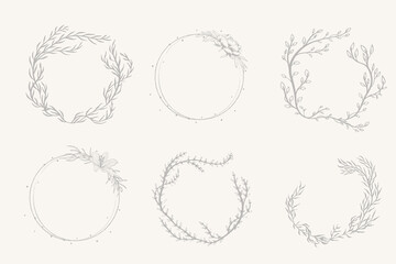 Wedding floral handdrawn vector border set.