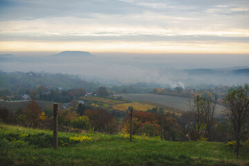 Beautiful view of a foggy day over the area near Lake Balaton in Hungary
