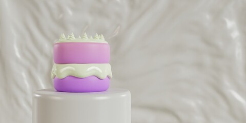 Pink Cake On The Podium And Background 3d Render