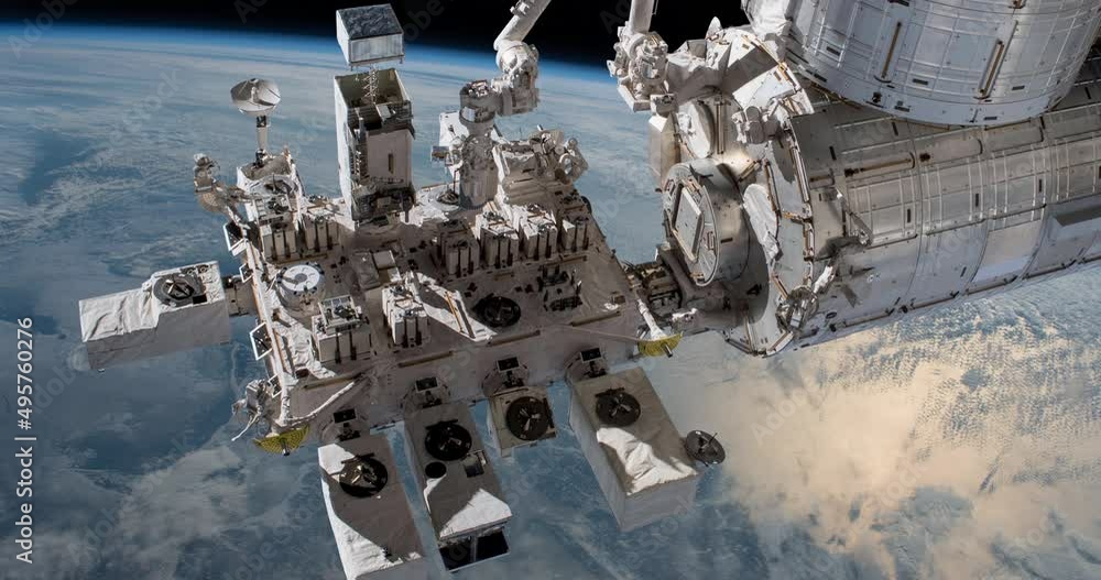 Wall mural view of international space station on orbit of earth. iss. some elements of the video furnished by 