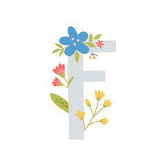 vector image of letter f and flowers