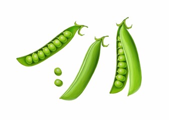 Set of green peas on a white background. Stock illustration.