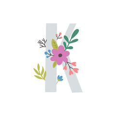 vector image of letter k and flowers