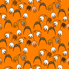 Vector seamless half-drop pattern, with leaves and flowers