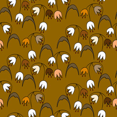 Vector seamless half-drop pattern, with leaves and flowers