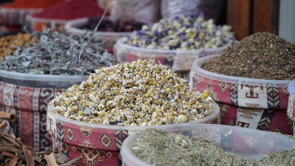 Dried Chamomile Tea Flowers At the Traditional Spice Counter
