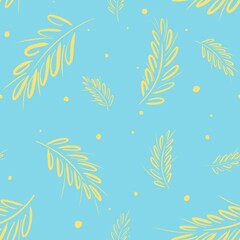 Fototapeta na wymiar seamless pattern. Seamless blue pattern with bright yellow twigs. Blue background. Print for textiles, postcards, accessories, clothing, wallpaper, wallpaper for your phone.