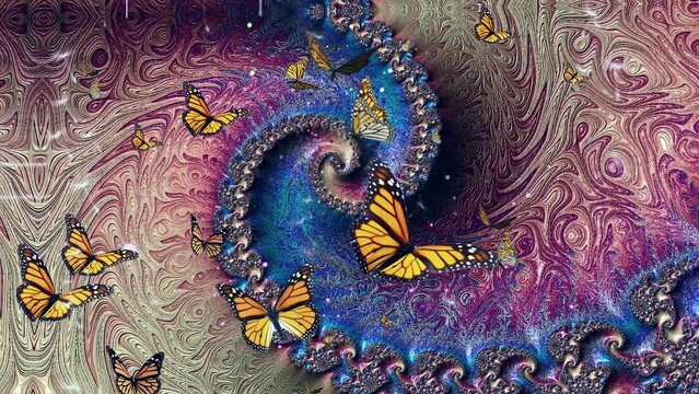 Abstract image. Butterflies flyng. 3D rendering