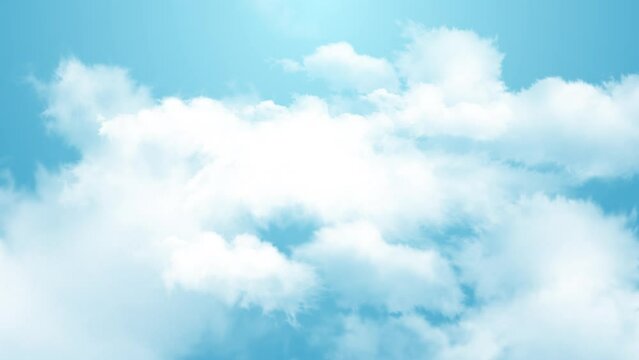 Flight animation through the clouds with blue sky background. Moving over the clouds on a sunny day. Perfect for cinema, background, digital composition