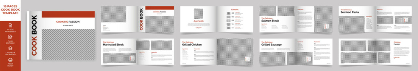 Landscape Cookbook Layout Template with Brown Accents, Simple style and modern design, Recipe Book Layout