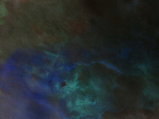 Cosmic Abstract. Neon Background. Dark Green Blue Pattern. Stylized Aquarelle Art.