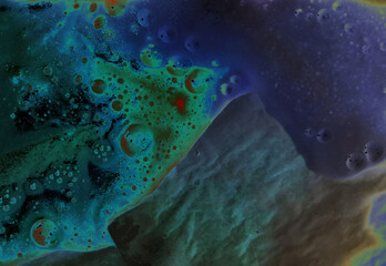 Aqua Neon Space Abstract. Handmade Art. The Foam Pattern. Bright Sea Paint. Neon Texture. Cosmic Background.