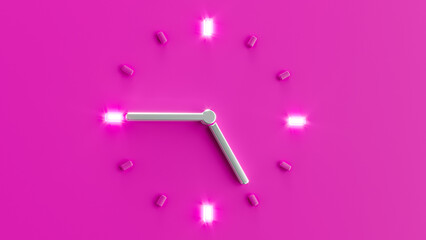 Pink 3d Clock Time 15 minutes to 5 o'clock. pm am silver needle backlit dial light 3d illustration