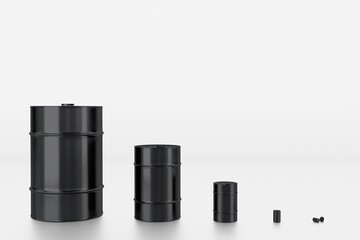 Bkack glossy oil barrel, 3D rendering, abstract business background