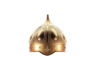 medieval golden helmet isolated on white background