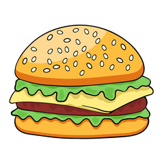 Hamburger or cheeseburger, a vector design element in the style of a doodle, isolated on a white background
