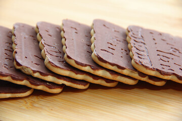 chocolate cookies on a wooden table. handmade chocolate dessert