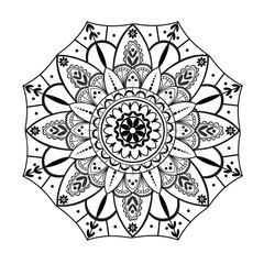 Decorative mandala. Template for coloring, meditation, yoga, rest, relaxation. Black and white color. Elegant allover pattern. Digital illustration 