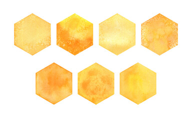 Watercolor honeycomb set isolated on white background, Watercolor texture