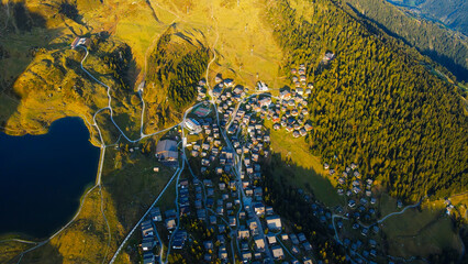 Village of Bettmeralp in Switzerland from above - aerial view