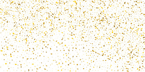 Golden glitter confetti on a white background. Illustration of a drop of shiny particles.