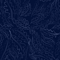 Fototapeta na wymiar seamless floral pattern. Dark blue seamless pattern with light leaves. Dark blue background. Print for textiles, wallpaper, postcards, clothes.